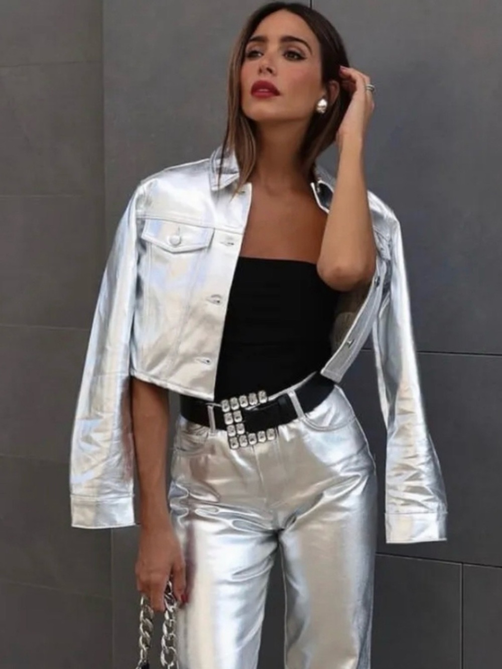 Zara Metallic Silver Cropped Jacket